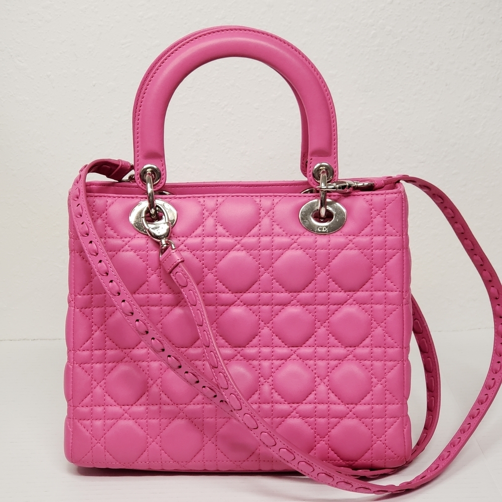 Authentic Dior Lady Dior Pink Cannage Leather Medium Bag - Picture 3 of 16